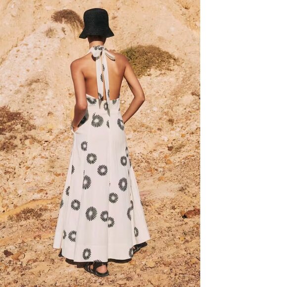 ME+EM Cheesecloth Modern Daisy Print Halter Maxi Dress size US 6 - Picture 4 of 8